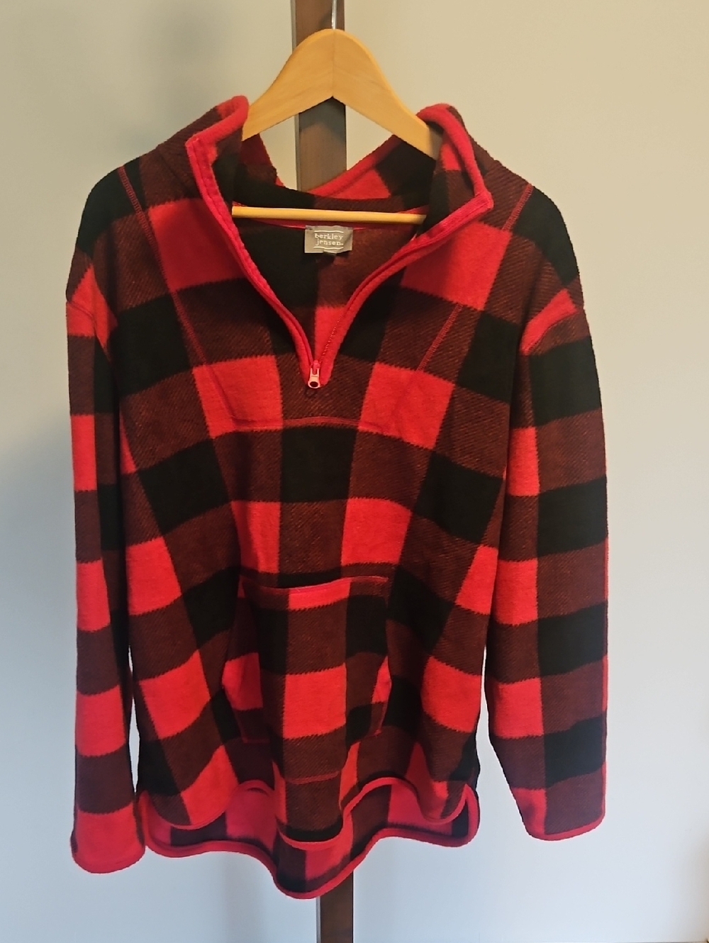 Berkley Jensen Mens Red and Black Buffalo Plaid Half-Zip Pullover XXL